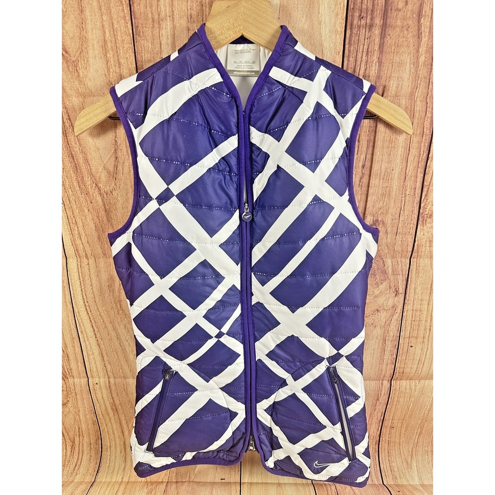 Nike Women Puffer Vest XS Golf‎ Tour Performance Purple & White Full Zip XSmall
